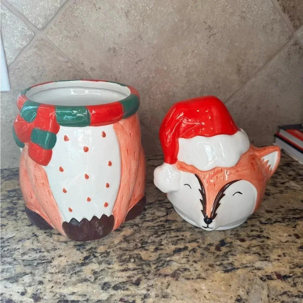 Festive Fox Cookie Jar - Red and White - Picture 2 of 3